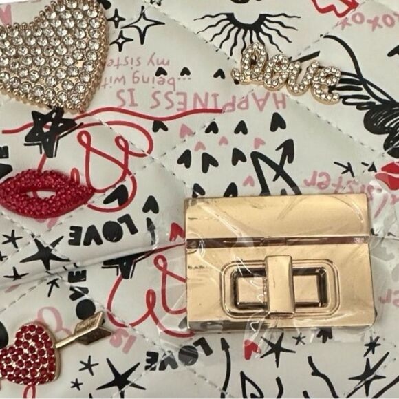 Aldo Lovesonggx Embellished Crossbody Bag Playful Love Theme Purse Multicolor - Picture 8 of 10